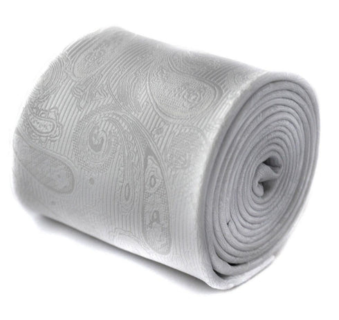 silver tie with paisley design